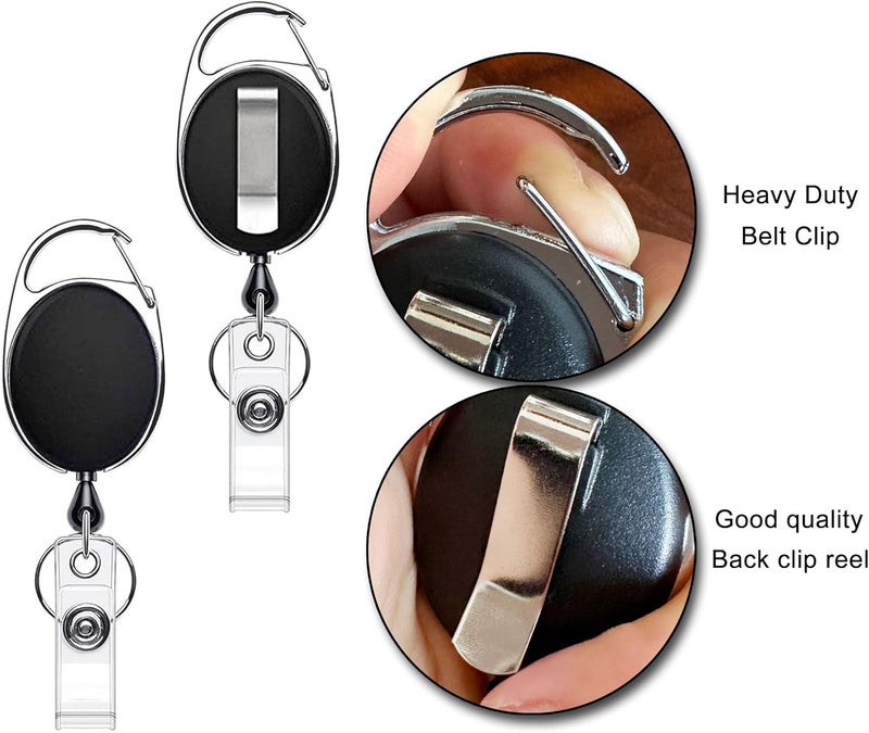 HoAoOo Retractable Badge Reel with Claw Clasp and Clip for Id Card Holders (2 ID Cases 2 Retractable Reels 2 Lanyards Black) - Image 5